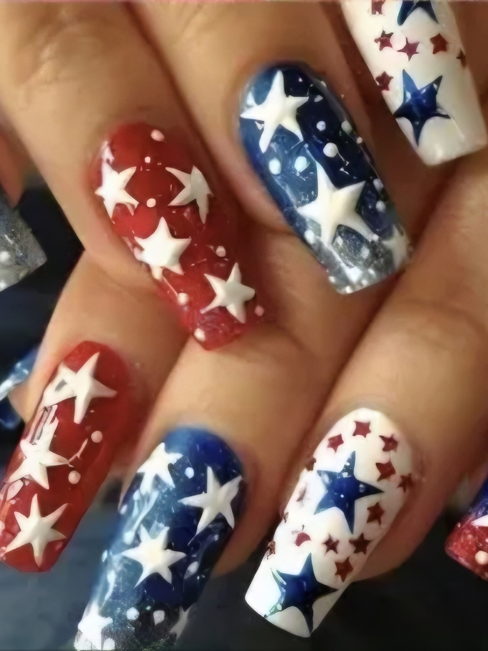 24 Pcs Patriotic Red White & Blue Star Nail Art